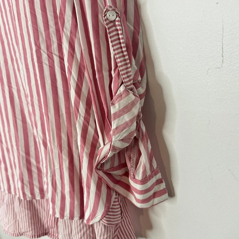 Jane + Delancey Blouse Womens 2X Pink White Striped Button - Picture 4 of 10